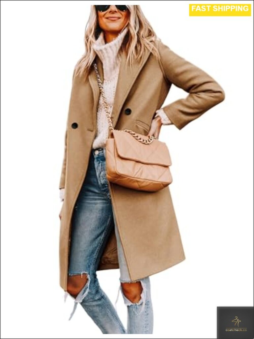 Wool Blend Peacoat Mid-Long Notch Lapel Double Breasted Winter Coat